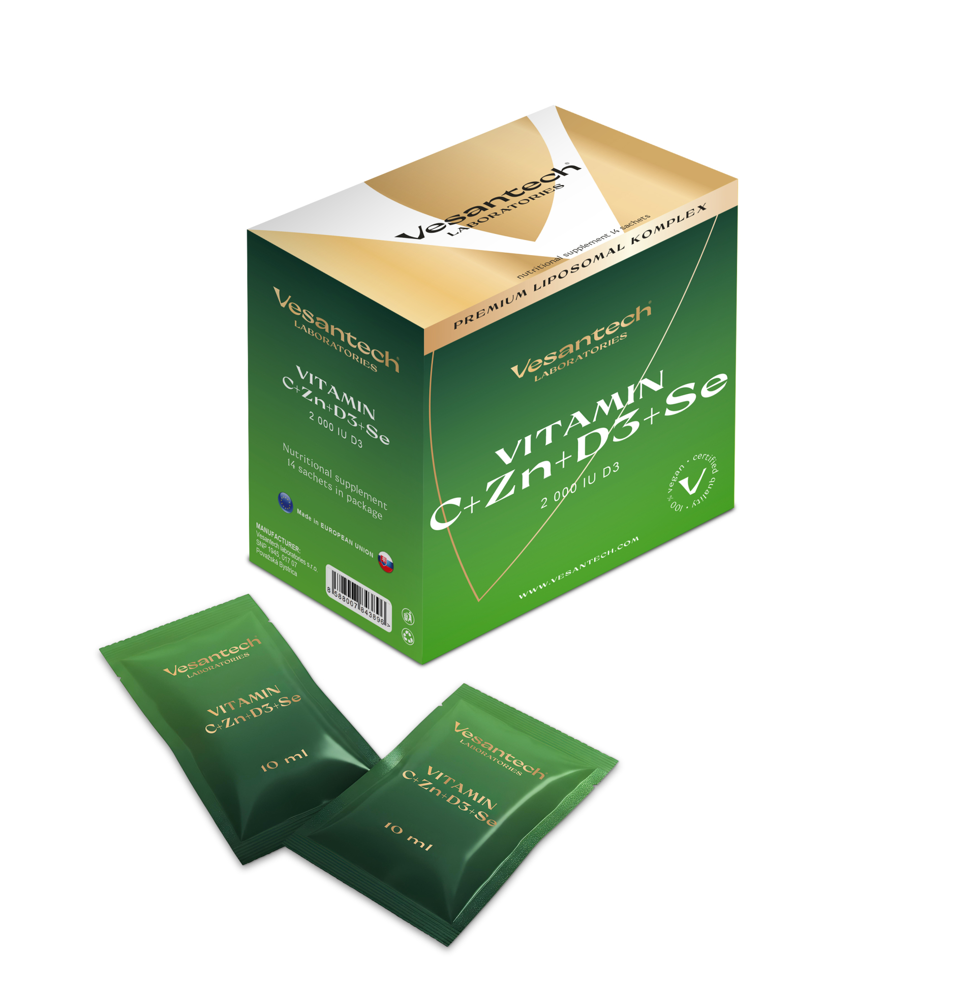 Premium lipozomal vitamín C+Zinok+D3+ Se shotbox